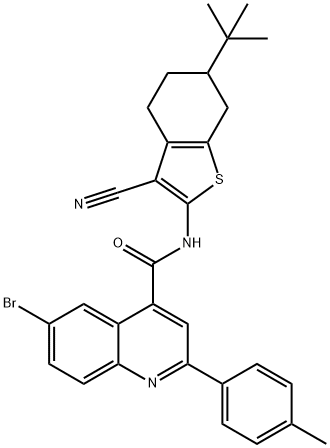 6-bromo-N-(6-tert-butyl-3-cyano-4,5,6,7-tetrahydro-1-benzothiophen-2-yl)-2-(4-methylphenyl)quinoline-4-carboxamide 化学構造式