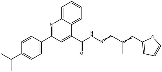 N-[(E)-[(E)-3-(furan-2-yl)-2-methylprop-2-enylidene]amino]-2-(4-propan-2-ylphenyl)quinoline-4-carboxamide 化学構造式