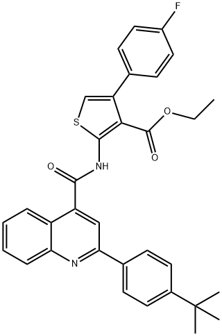 ethyl 2-[[2-(4-tert-butylphenyl)quinoline-4-carbonyl]amino]-4-(4-fluorophenyl)thiophene-3-carboxylate 化学構造式