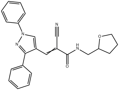 (Z)-2-cyano-3-(1,3-diphenylpyrazol-4-yl)-N-(oxolan-2-ylmethyl)prop-2-enamide 化学構造式