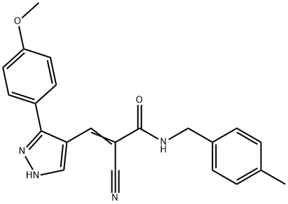 (Z)-2-cyano-3-[5-(4-methoxyphenyl)-1H-pyrazol-4-yl]-N-[(4-methylphenyl)methyl]prop-2-enamide Structure