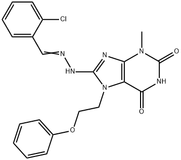 8-[(2E)-2-[(2-chlorophenyl)methylidene]hydrazinyl]-3-methyl-7-(2-phenoxyethyl)purine-2,6-dione Structure