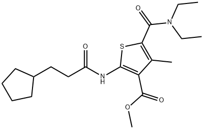 methyl 2-(3-cyclopentylpropanoylamino)-5-(diethylcarbamoyl)-4-methylthiophene-3-carboxylate Struktur
