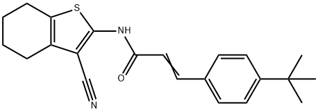 (E)-3-(4-tert-butylphenyl)-N-(3-cyano-4,5,6,7-tetrahydro-1-benzothiophen-2-yl)prop-2-enamide 化学構造式