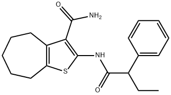 2-(2-phenylbutanoylamino)-5,6,7,8-tetrahydro-4H-cyclohepta[b]thiophene-3-carboxamide 化学構造式
