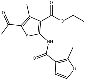 ethyl 5-acetyl-4-methyl-2-[(2-methylfuran-3-carbonyl)amino]thiophene-3-carboxylate 化学構造式