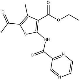 ethyl 5-acetyl-4-methyl-2-(pyrazine-2-carbonylamino)thiophene-3-carboxylate 化学構造式