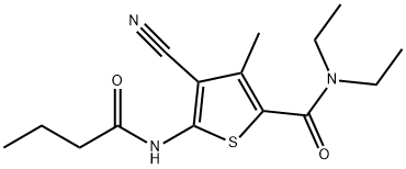 5-(butanoylamino)-4-cyano-N,N-diethyl-3-methylthiophene-2-carboxamide,574721-80-5,结构式