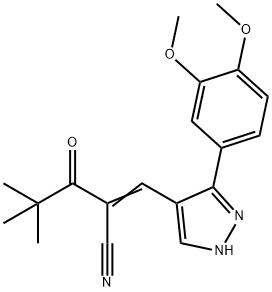 (2Z)-2-[[5-(3,4-dimethoxyphenyl)-1H-pyrazol-4-yl]methylidene]-4,4-dimethyl-3-oxopentanenitrile 化学構造式
