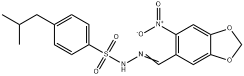 4-(2-methylpropyl)-N-[(E)-(6-nitro-1,3-benzodioxol-5-yl)methylideneamino]benzenesulfonamide Structure