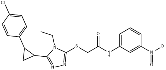 2-[[5-[2-(4-chlorophenyl)cyclopropyl]-4-ethyl-1,2,4-triazol-3-yl]sulfanyl]-N-(3-nitrophenyl)acetamide Structure