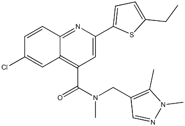 6-chloro-N-[(1,5-dimethylpyrazol-4-yl)methyl]-2-(5-ethylthiophen-2-yl)-N-methylquinoline-4-carboxamide 结构式