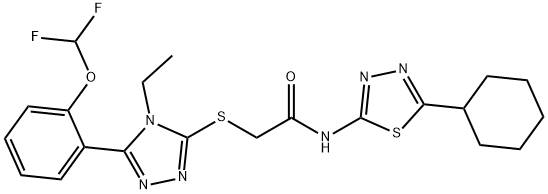 N-(5-cyclohexyl-1,3,4-thiadiazol-2-yl)-2-[[5-[2-(difluoromethoxy)phenyl]-4-ethyl-1,2,4-triazol-3-yl]sulfanyl]acetamide 结构式