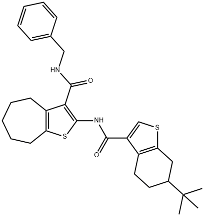 N-benzyl-2-[(6-tert-butyl-4,5,6,7-tetrahydro-1-benzothiophene-3-carbonyl)amino]-5,6,7,8-tetrahydro-4H-cyclohepta[b]thiophene-3-carboxamide Structure