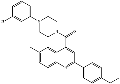 [4-(3-chlorophenyl)piperazin-1-yl]-[2-(4-ethylphenyl)-6-methylquinolin-4-yl]methanone 化学構造式
