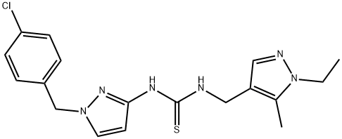 1-[1-[(4-chlorophenyl)methyl]pyrazol-3-yl]-3-[(1-ethyl-5-methylpyrazol-4-yl)methyl]thiourea Structure