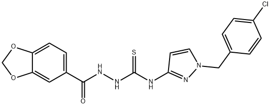 1-(1,3-benzodioxole-5-carbonylamino)-3-[1-[(4-chlorophenyl)methyl]pyrazol-3-yl]thiourea Structure