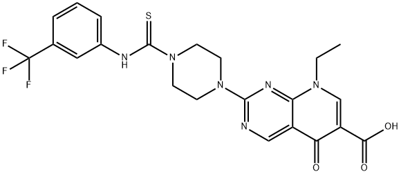 8-ethyl-5-oxo-2-[4-[[3-(trifluoromethyl)phenyl]carbamothioyl]piperazin-1-yl]pyrido[2,3-d]pyrimidine-6-carboxylic acid Struktur