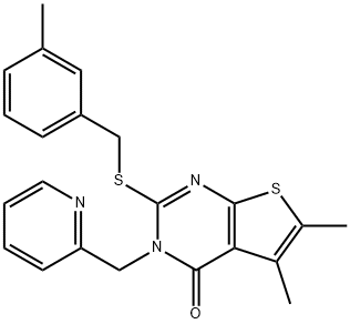 5,6-dimethyl-2-[(3-methylphenyl)methylsulfanyl]-3-(pyridin-2-ylmethyl)thieno[2,3-d]pyrimidin-4-one 化学構造式