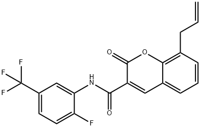 N-[2-fluoro-5-(trifluoromethyl)phenyl]-2-oxo-8-prop-2-enylchromene-3-carboxamide,669738-11-8,结构式