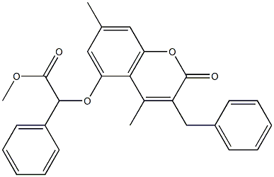 methyl 2-(3-benzyl-4,7-dimethyl-2-oxochromen-5-yl)oxy-2-phenylacetate 化学構造式