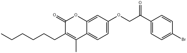 7-[2-(4-bromophenyl)-2-oxoethoxy]-3-hexyl-4-methylchromen-2-one 化学構造式