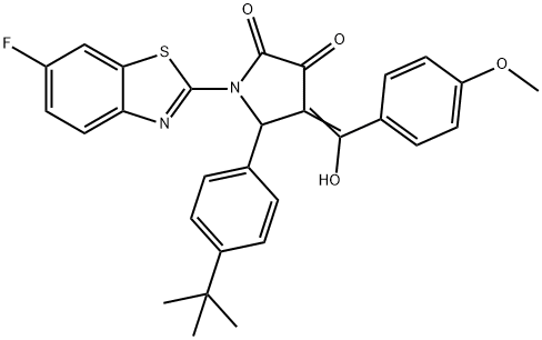 (4E)-5-(4-tert-butylphenyl)-1-(6-fluoro-1,3-benzothiazol-2-yl)-4-[hydroxy-(4-methoxyphenyl)methylidene]pyrrolidine-2,3-dione 结构式