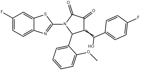 (4E)-1-(6-fluoro-1,3-benzothiazol-2-yl)-4-[(4-fluorophenyl)-hydroxymethylidene]-5-(2-methoxyphenyl)pyrrolidine-2,3-dione Structure