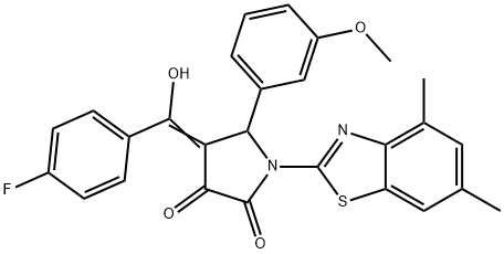 (4E)-1-(4,6-dimethyl-1,3-benzothiazol-2-yl)-4-[(4-fluorophenyl)-hydroxymethylidene]-5-(3-methoxyphenyl)pyrrolidine-2,3-dione 结构式