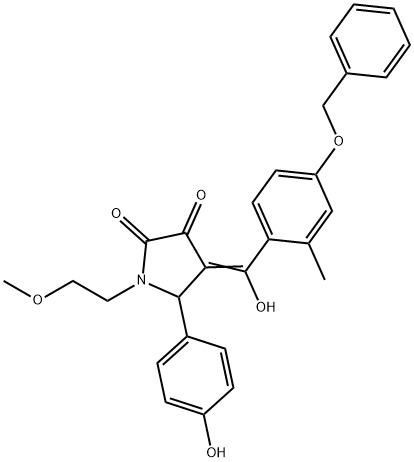 (4E)-4-[hydroxy-(2-methyl-4-phenylmethoxyphenyl)methylidene]-5-(4-hydroxyphenyl)-1-(2-methoxyethyl)pyrrolidine-2,3-dione Struktur