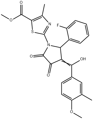 methyl 2-[(3E)-2-(2-fluorophenyl)-3-[hydroxy-(4-methoxy-3-methylphenyl)methylidene]-4,5-dioxopyrrolidin-1-yl]-4-methyl-1,3-thiazole-5-carboxylate Structure
