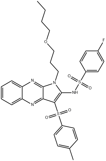 N-[1-(3-butoxypropyl)-3-(4-methylphenyl)sulfonylpyrrolo[3,2-b]quinoxalin-2-yl]-4-fluorobenzenesulfonamide Structure