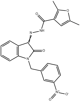2,5-dimethyl-N-[(E)-[1-[(3-nitrophenyl)methyl]-2-oxoindol-3-ylidene]amino]furan-3-carboxamide,674349-74-7,结构式
