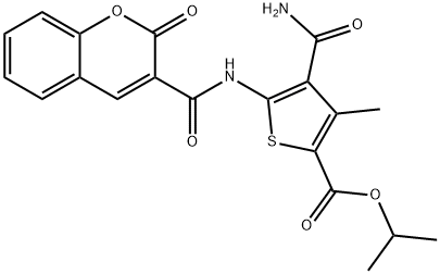 propan-2-yl 4-carbamoyl-3-methyl-5-[(2-oxochromene-3-carbonyl)amino]thiophene-2-carboxylate 化学構造式