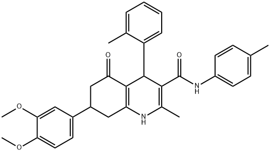 7-(3,4-dimethoxyphenyl)-2-methyl-4-(2-methylphenyl)-N-(4-methylphenyl)-5-oxo-4,6,7,8-tetrahydro-1H-quinoline-3-carboxamide 结构式