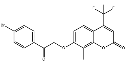 7-[2-(4-bromophenyl)-2-oxoethoxy]-8-methyl-4-(trifluoromethyl)chromen-2-one Struktur