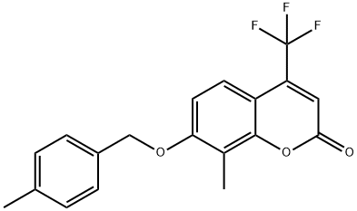 8-methyl-7-[(4-methylphenyl)methoxy]-4-(trifluoromethyl)chromen-2-one Struktur