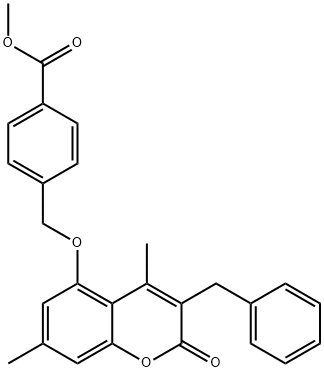 methyl 4-[(3-benzyl-4,7-dimethyl-2-oxochromen-5-yl)oxymethyl]benzoate Struktur