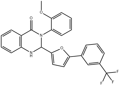 3-(2-methoxyphenyl)-2-[5-[3-(trifluoromethyl)phenyl]furan-2-yl]-1,2-dihydroquinazolin-4-one 化学構造式