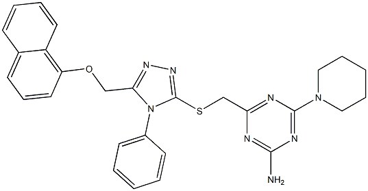 4-[[5-(naphthalen-1-yloxymethyl)-4-phenyl-1,2,4-triazol-3-yl]sulfanylmethyl]-6-piperidin-1-yl-1,3,5-triazin-2-amine Structure