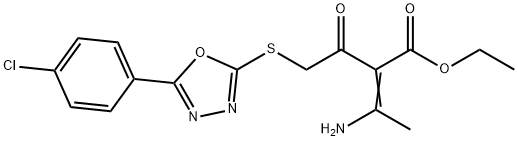 ethyl (E)-3-amino-2-[2-[[5-(4-chlorophenyl)-1,3,4-oxadiazol-2-yl]sulfanyl]acetyl]but-2-enoate 化学構造式