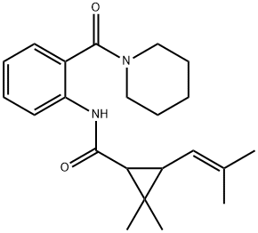 2,2-dimethyl-3-(2-methylprop-1-enyl)-N-[2-(piperidine-1-carbonyl)phenyl]cyclopropane-1-carboxamide 化学構造式