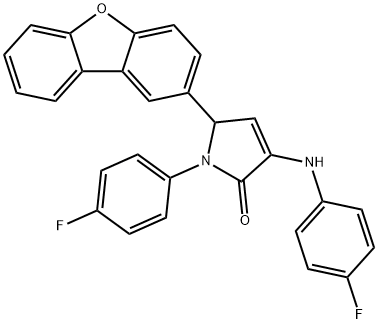 2-dibenzofuran-2-yl-4-(4-fluoroanilino)-1-(4-fluorophenyl)-2H-pyrrol-5-one Structure