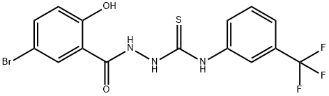 1-[(5-bromo-2-hydroxybenzoyl)amino]-3-[3-(trifluoromethyl)phenyl]thiourea Struktur