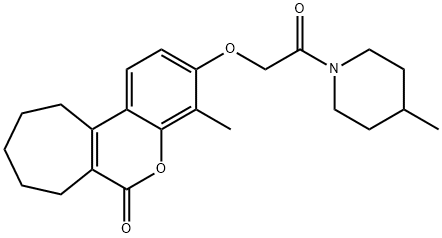 4-methyl-3-[2-(4-methylpiperidin-1-yl)-2-oxoethoxy]-8,9,10,11-tetrahydro-7H-cyclohepta[c]chromen-6-one Struktur