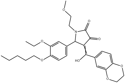 (4E)-4-[2,3-dihydro-1,4-benzodioxin-6-yl(hydroxy)methylidene]-5-(3-ethoxy-4-pentoxyphenyl)-1-(2-methoxyethyl)pyrrolidine-2,3-dione,713127-74-3,结构式