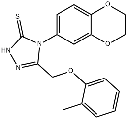 4-(2,3-dihydro-1,4-benzodioxin-6-yl)-3-[(2-methylphenoxy)methyl]-1H-1,2,4-triazole-5-thione,724759-38-0,结构式