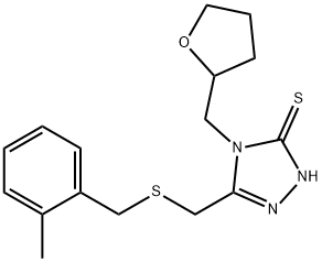 3-[(2-methylphenyl)methylsulfanylmethyl]-4-(oxolan-2-ylmethyl)-1H-1,2,4-triazole-5-thione Struktur