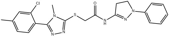 2-[[5-(2-chloro-4-methylphenyl)-4-methyl-1,2,4-triazol-3-yl]sulfanyl]-N-(2-phenyl-3,4-dihydropyrazol-5-yl)acetamide,728025-69-2,结构式