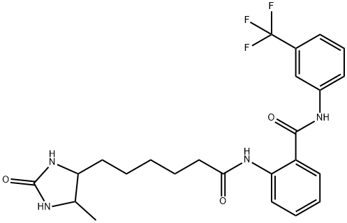 2-[6-(5-methyl-2-oxoimidazolidin-4-yl)hexanoylamino]-N-[3-(trifluoromethyl)phenyl]benzamide Structure